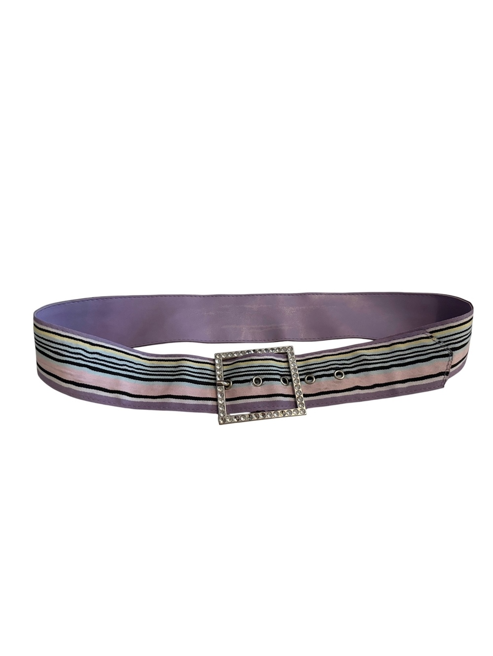 Vintage Wide Purple and Multicolor Striped Belt with Rhinestone Buckle